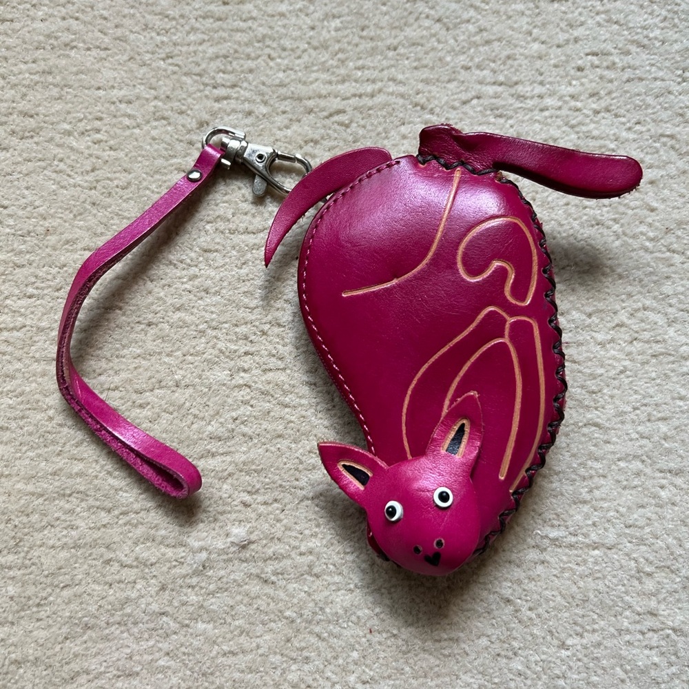 Leather Wristlet Handmade Coin Purse Wallet Card Zip Pouch Pink